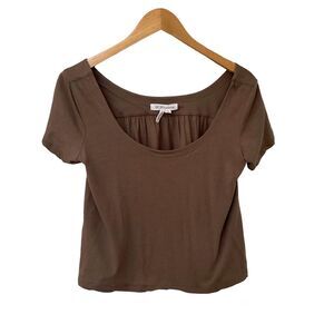 BCBGeneration Women's Short Sleeve Crop Top T Shirt Brown Scoop Neck XS
